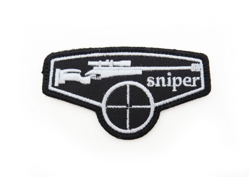 Шеврон "Sniper" (винтовка) /вышивка/белый на черном/размер 86 х 48 мм/ 