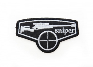 Шеврон "Sniper" (винтовка) /вышивка/белый на черном/размер 86 х 48 мм/ 
