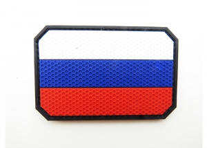 Шеврон "Флаг России" 2 (hexagon)/полноцветный на черном/ размер 90х60 мм 