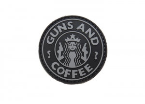 Шеврон "Guns & Coffee" /ПВХ /серый на черном/ диаметр 60 мм/