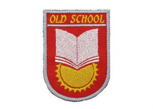 Шеврон "OLD SCHOOL" 2 (вышивка)/белый c желтым на красном/размер 57х78 мм/