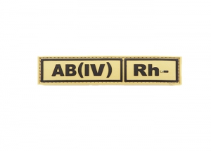 Шеврон "Группа крови АВ(IV) Rh-" /коричневый на песке/ размер 130х30 мм 