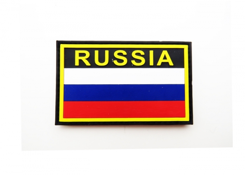 Шеврон "Флаг России" с надписью RUSSIA /черный/размер 80х53 мм  