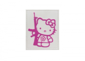 Шеврон "Hello Kitty" с автоматом /розовый на белом/размеры  58х48 мм/