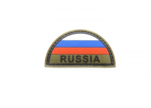 Шеврон "Флаг России" 21 с надписью RUSSIA /полукруг/олива/размер 80х42 мм   