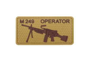 Шеврон "М249 operator" /коричневый на песочном/ размер 80 х 40 мм/