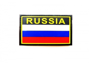 Шеврон "Флаг России" 14 с надписью RUSSIA/черный, полноцветный с желтым/ размер 90х60 мм   