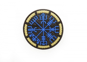 Шеврон "Вегвизир" (щит с рунами) ПВХ/синий на коричневом/ диаметр 73 мм/