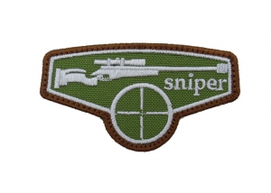 Шеврон "Sniper" (винтовка) /вышивка/белый на зеленом/размер 86 х 48 мм/ 