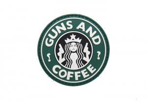 Шеврон "Guns & Coffee" /ПВХ /зеленый/ диаметр 60 мм/