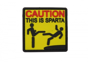 Шеврон "Caution. This is Sparta" /черный на желтом/размер 54 х 54 мм/