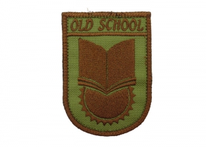 Шеврон "OLD SCHOOL" 2 (вышивка)/коричневый на оливе/размер 57х78 мм/