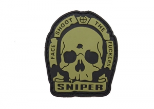 Шеврон "Face shoot the f*ckers/ Sniper" (череп) /ПВХ/олива на черном/размер 58 х 49 мм/