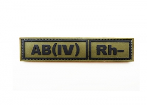 Шеврон "Группа крови АВ(IV) Rh-" /олива с черным/ размер 130х30 мм        