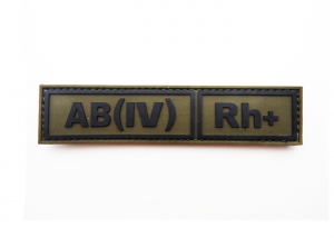 Шеврон "Группа крови АВ(IV) Rh+" /олива с черным/ размер 130х30 мм        