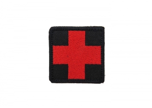 Шеврон с крестом "Медицина" /вышивка /красный на черном/ размер 48х48 мм/