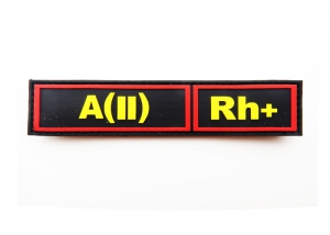 Шеврон "Группа крови А(II) Rh+" /черный с желтым и красным/ размер 130х30 мм       