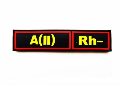 Шеврон "Группа крови A(II) Rh-" /черный с желтым и красным/ размер 130х30 мм      