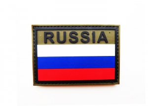 Шеврон "Флаг России" 9 с надписью RUSSIA /олива, полноцветный с черным/размер 80х53 мм   