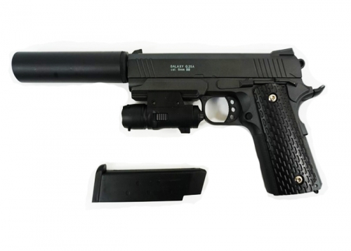Galaxy Страйкбольный пистолет Colt M1911 PD Rail с глушителем и ЛЦУ /spring/G.25А/