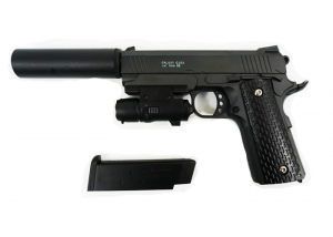 Galaxy Страйкбольный пистолет Colt M1911 PD Rail с глушителем и ЛЦУ /spring/G.25А/ %
