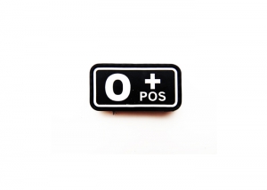Шеврон "Группа крови O POS+" /черный с белым/ размер 50х25 мм        