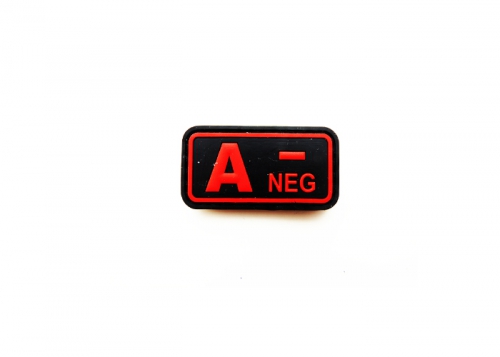 Шеврон "Группа крови А NEG-" /черный с красным/ размер 50х25 мм      