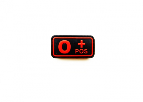 Шеврон "Группа крови O POS+" /черный с красным/ размер 50х25 мм  