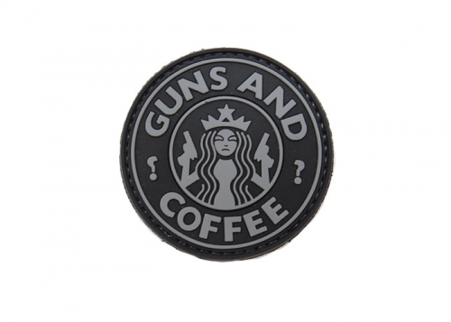 Шеврон "Guns & Coffee" /ПВХ /серый на черном/диаметр 60 мм/