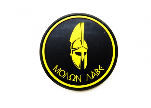 Шеврон "MOLON LABE" /черный с желтым/ круг/диаметр 80 мм  