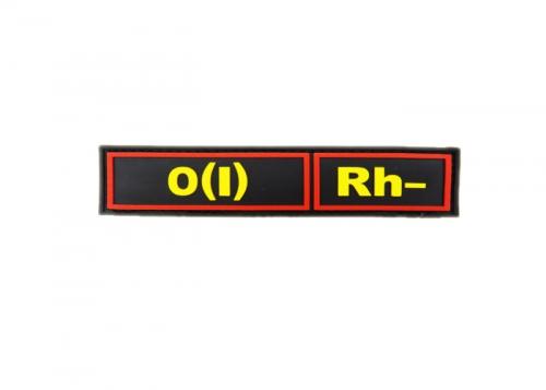 Шеврон "Группа крови О(I) Rh-" /красный с желтым на черном/ размер 130х30 мм      