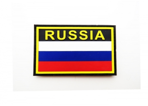Шеврон "Флаг России" 12 с надписью RUSSIA /черный, полноцветный с желтым/размер 80х53 мм  
