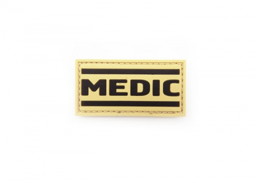 Шеврон с надписью "MEDIC" /коричневый на песочном/ размер 70х35 мм   