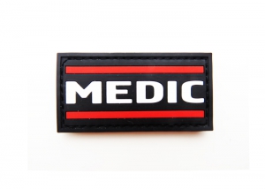 Шеврон с надписью "MEDIC" /черный с белым,красным/ размер 70х35 мм    
