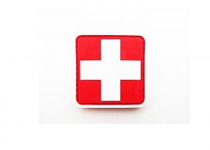 Шеврон с крестом "Медицина" 2 /белый на красном/ размер 50х50 мм     