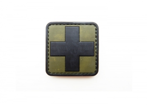 Шеврон с крестом "Медицина" 3 /олива с черным/ размер 50х50 мм      