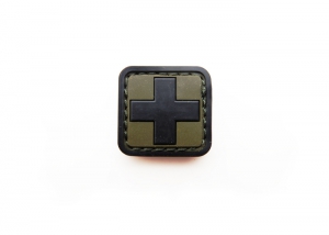 Шеврон с крестом "Медицина" 7 /олива с черным/ размер 30х30 мм       