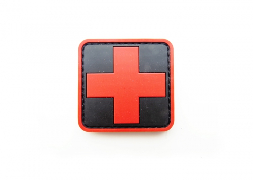 Шеврон с крестом "Медицина" /черный с красным/ размер 50х50 мм    