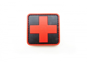 Шеврон с крестом "Медицина" 4 /черный с красным/ размер 50х50 мм       
