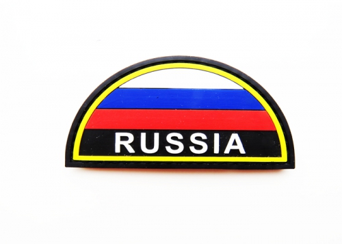 Шеврон "Флаг России" с надписью RUSSIA /полукруг/черный/размер 80х42 мм 