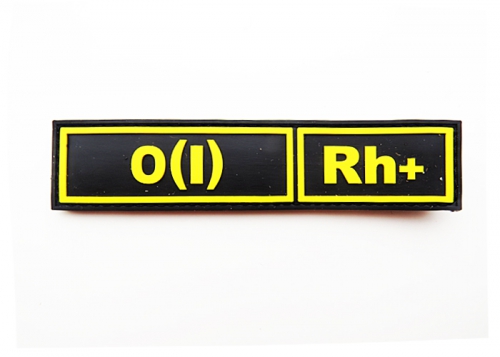 Шеврон "Группа крови O(I) Rh+" /черный с желтым/ размер 130х30 мм      