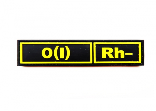 Шеврон "Группа крови O(I) Rh-" /черный с желтым/ размер 130х30 мм      
