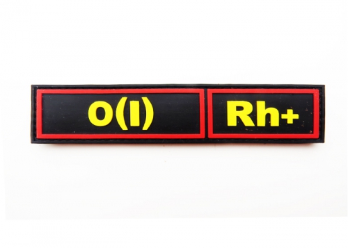 Шеврон "Группа крови O(I) Rh+" /черный с желтым и красным/ размер 130х30 мм      