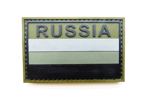 Шеврон "Флаг России" с надписью RUSSIA /олива/размер 80х53 мм  